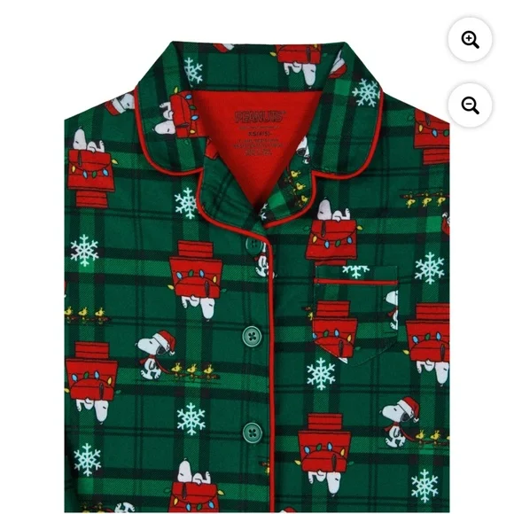 Peanuts Snoopy Girls Green Notch 2 PC Pajama Set Size Medium NWT - Picture 2 of 7